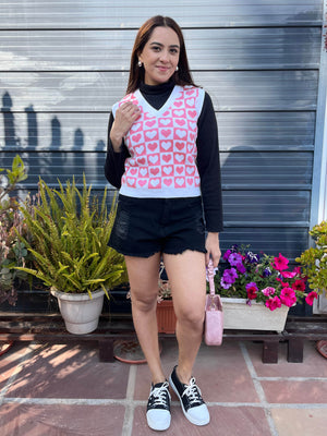 TANDUL Women Charming Pink and White Heart Sweater