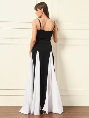 TANDUL Women Black and White Long Dress