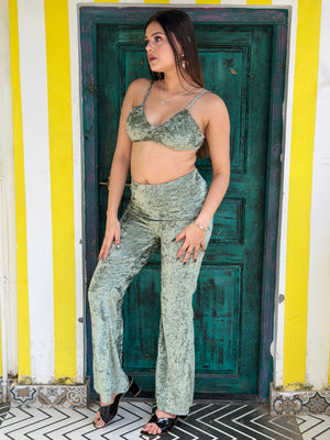 TANDUL Green Top Pant Velvet Co-ords Set