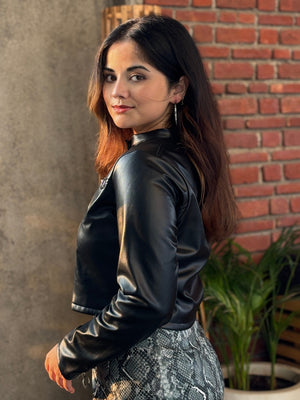 TANDUL Women Sleek Black Leather Jacket