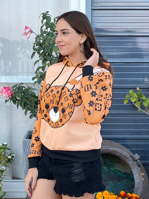 TANDUL Women Stylish Bear Printed Hoodie