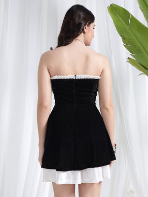 TANDUL Women Black Velvet Dress
