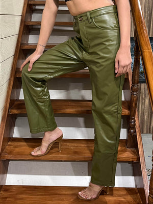 TANDUL Women Regular Fit Olive Green Leather Trousers