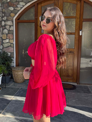 TANDUL Women Stunning Red Georgette Co-ord Set