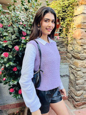 TANDUL Women Chic Purple Fur Sweater