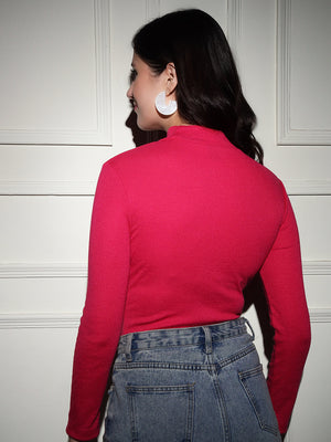 TANDUL  Women Solid High Neck Pink Sweater