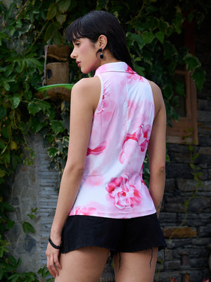 TANDUL Wome Pink  Floral Sleeveless Shirt