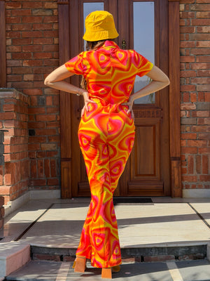 TANDUL Women Vibrant Orange and Yellow Tie-Dye Jumpsuit
