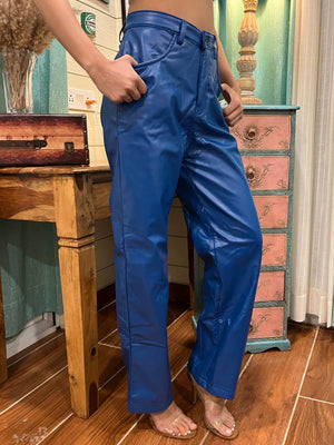TANDUL Women Regular Fit Blue Leather Trousers