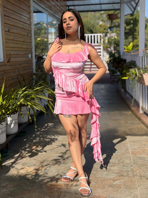 TANDUL Women Stunning Baby Pink Velvet Dress