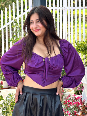 TANDUL  Casual Balloon Sleeve Self Design Women Purple Top