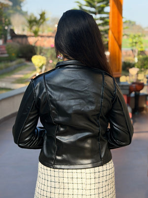 TANDUL Women Sleek Black Leather Jacket