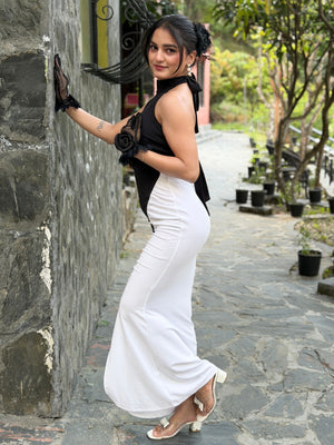 TANDUL Women Elegant Black and White Dress
