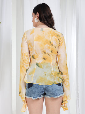 TANDUL Yellow Printed Georgette Top