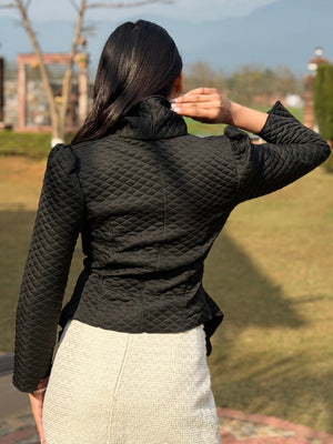 TANDUL Women Sleek Black Quilt Blazer