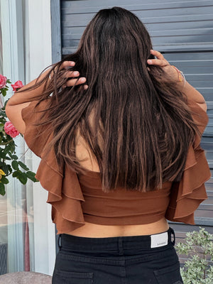 TANDUL Women Brown Top with Ruffled Sleeves