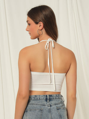TANDUL  Casual Sleeveless Solid Women White Top