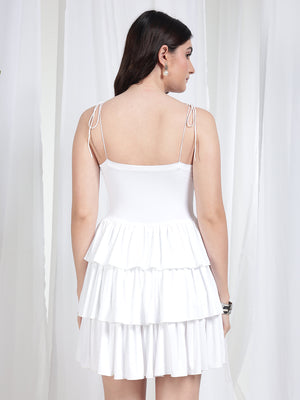 TANDUL Casual White Frill Women Dress