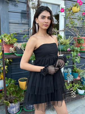 TANDUL Women Stunning Black Net Dress
