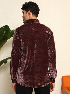 TANDUL Mens's Alluring Purple Velvet Shirt