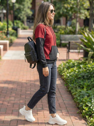 TANDUL Women Stylish Maroon and Black Hoodie