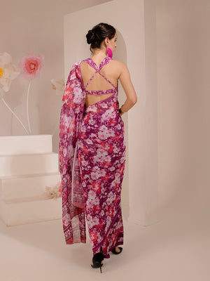 ELTIRE Exquisite Printed Bollywood Style Georgette Saree