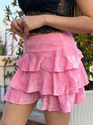 TANDUL Women Exquisite Baby Pink Velvet Skirt