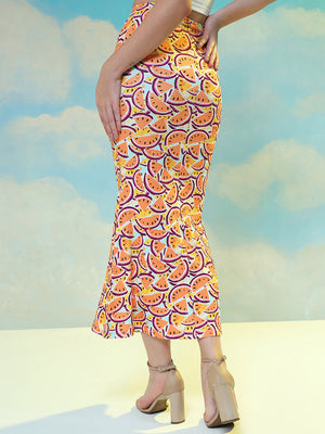 TANDUL  Women Printed Flared Orange Skirt
