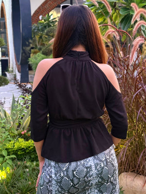 TANDUL Women Black Cold Shoulder Top