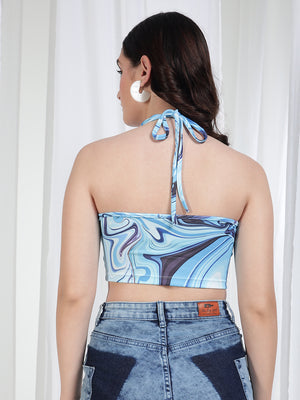 TANDUL Blue Marbel Printed Women TOP