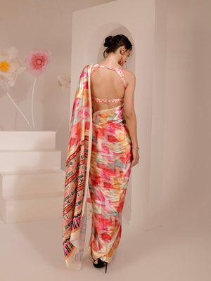 ELTIRE Exquisite Printed Bollywood Style Satin Saree