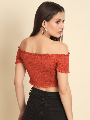MAZIE  Casual Off Shoulder Sleeve Solid Women Maroon Top