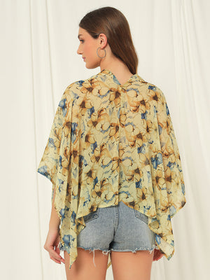 TANDUL  Women Kimono Style 3/4th Sleeve Yellow Shrug