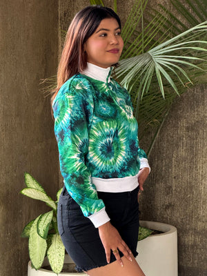 TANDUL Women Stunning Green Tie-Dye Sweatshirt