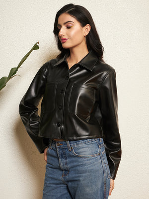 TANDUL Women Timeless Black Leather Jacket