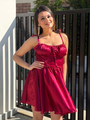 TANDUL Women Pretty Maroon Satin Dress