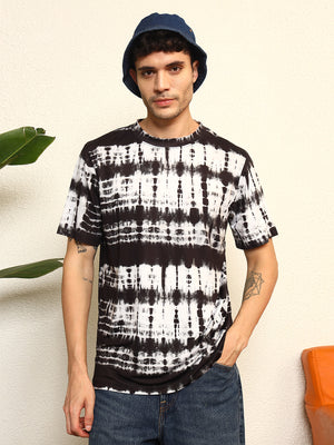 TANDUL Men's  black and white tie-dye T-shirt