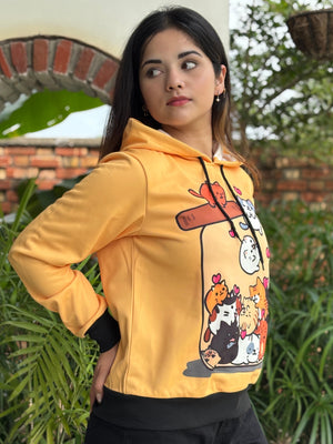 TANDUL Women Yellow Prined Hoodie