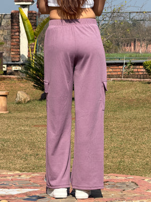 TANDUL Women Baggy Fit Purple Rib Trousers