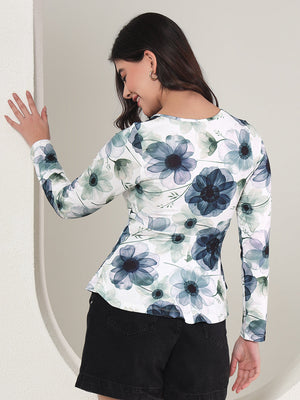 TANDUL  Casual Regular Sleeves Floral Print Women White Top