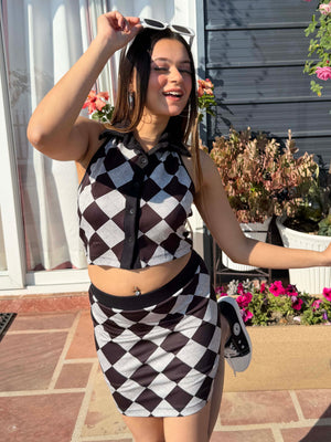 TANDUL Women Stunning Black and White Checkered Co-ord Set