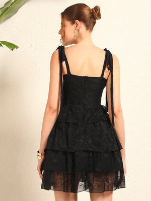 TANDUL Women Black Lace Dress