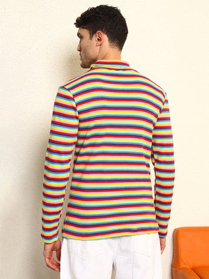 TANDUL Men's Vibrant Striped Highneck