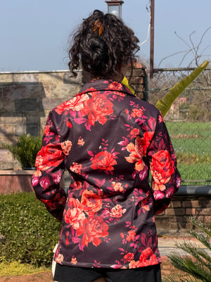 TANDUL Women Black Floral Printed Blazer