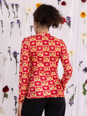 TANDUL Heart Printed Velvet Highneck