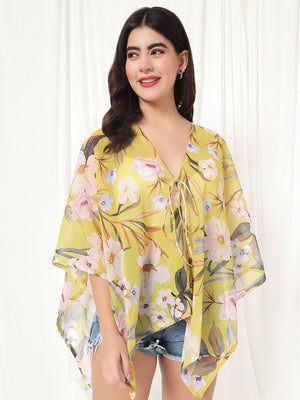 TANDUL  Women Kimono Style 3/4th Sleeve Yellow Shrug