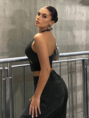 TANDUL  Casual Sleeveless Solid Women Black Top