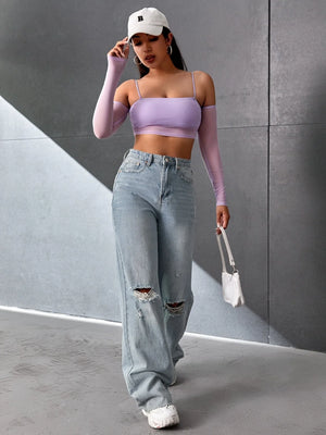 TANDUL  Casual Cold Shoulder Sleeves Solid Women Purple Top