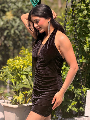 TANDUL Women Elegant Classic Black Velvet Dress