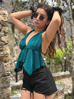 TANDUL Women Vibrant Glittered Green Bralet Top